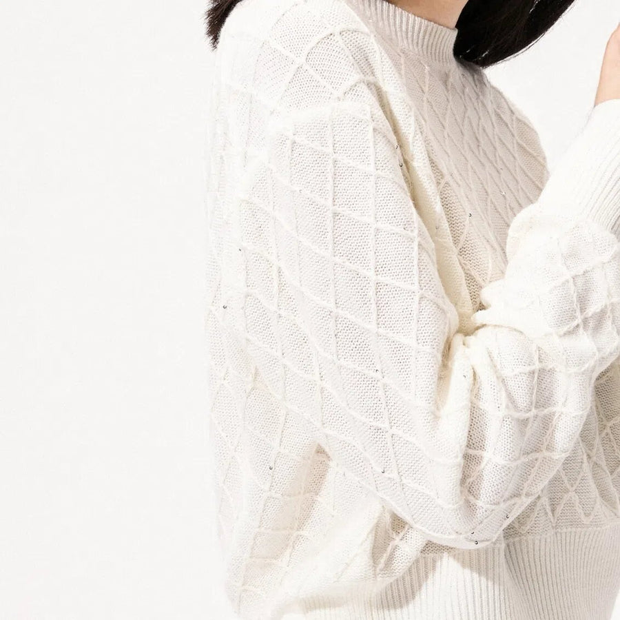 Sequin Diamond Check Pattern Texture Wool Knitwear