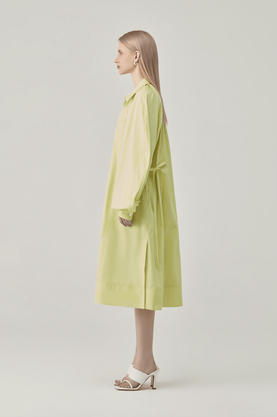 Shirred Puff Sleeve Shirt Dress